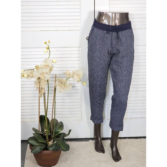 Athleta Pants - Athleta Women's  Bali Navy Blue Linen Striped Bali Crop Pants Size 4 1678